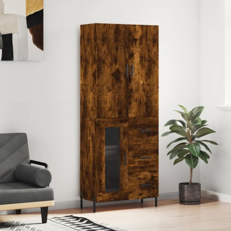 vidaXL Aparador alto madera contrachapada roble ahumado 69,5x34x180 cm