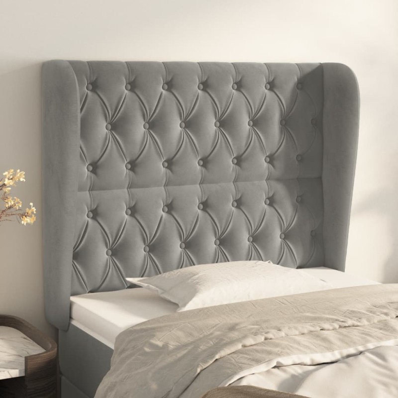 vidaXL Cabecero con orejas de terciopelo gris claro 93x23x118/128 cm vidaXL Cabecero con orejas de terciopelo gris claro 93x23x118/128 cm
