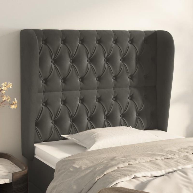 vidaXL Cabecero con orejas de terciopelo gris oscuro 103x23x118/128 cm vidaXL Cabecero con orejas de terciopelo gris oscuro 103x23x118/128 cm