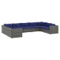 vidaXL Set de muebles de jardín 9 pzas y cojines ratán sintético gris vidaXL Set de muebles de jardín 9 pzas y cojines ratán sintético gris