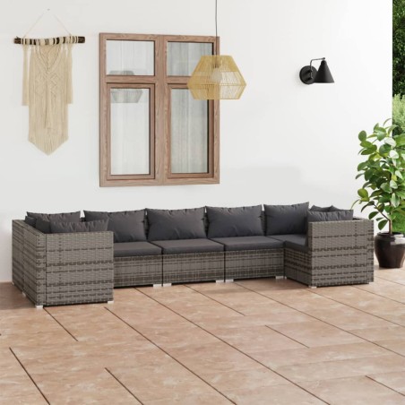 vidaXL Set de muebles de jardín 7 pzas y cojines ratán sintético gris