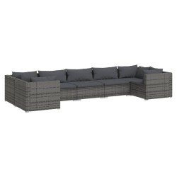 vidaXL Set de muebles de jardín 7 pzas y cojines ratán sintético gris
