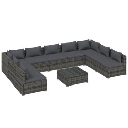 vidaXL Set de muebles de jardín 10 pzas y cojines ratán sintético gris