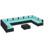 vidaXL Set muebles de jardín 11 pzas y cojines ratán sintético negro vidaXL Set muebles de jardín 11 pzas y cojines ratán sintético negro