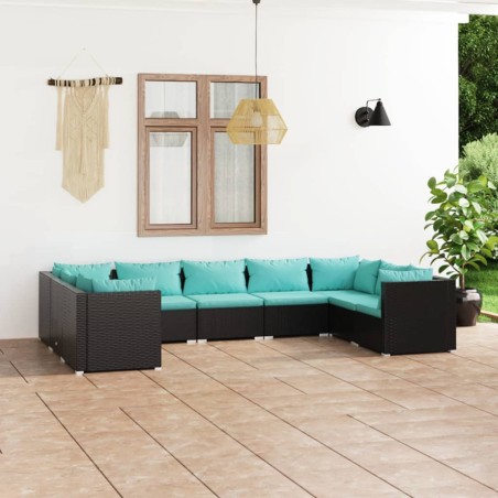 vidaXL Set de muebles de jardín 9 pzas y cojines ratán sintético negro