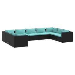 vidaXL Set de muebles de jardín 9 pzas y cojines ratán sintético negro