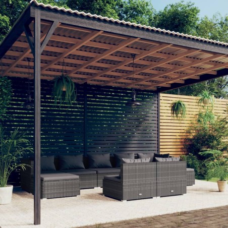 vidaXL Set de muebles de jardín 9 pzas y cojines ratán sintético gris