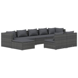 vidaXL Set de muebles de jardín 9 pzas y cojines ratán sintético gris