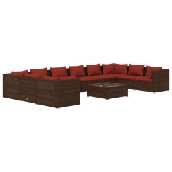vidaXL Set muebles de jardín 11 piezas cojines ratán sintético marrón