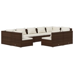 vidaXL Set muebles de jardín 9 piezas y cojines ratán sintético marrón