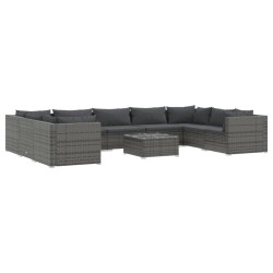 vidaXL Set de muebles de jardín 10 pzas y cojines ratán sintético gris