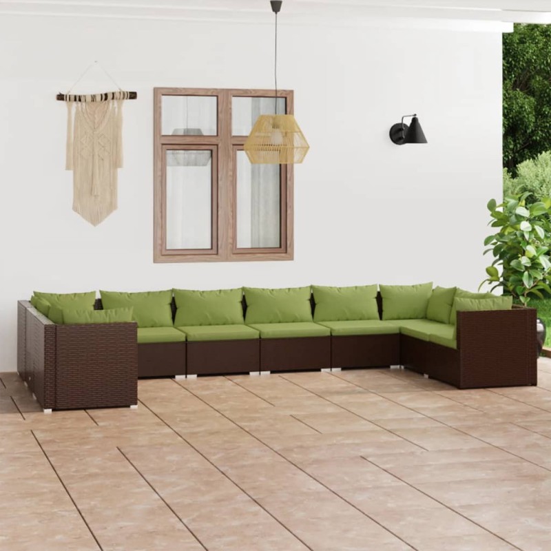 vidaXL Set muebles de jardín 10 pzas y cojines ratán sintético marrón vidaXL Set muebles de jardín 10 pzas y cojines ratán sintético marrón