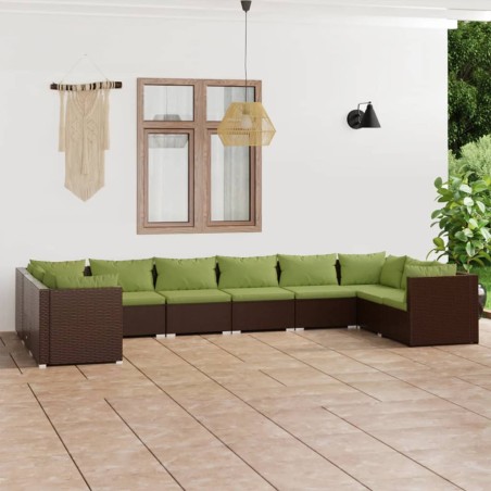 vidaXL Set muebles de jardín 10 pzas y cojines ratán sintético marrón