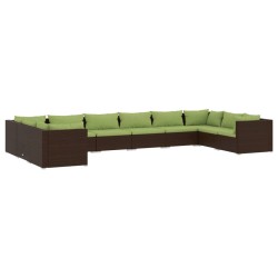 vidaXL Set muebles de jardín 10 pzas y cojines ratán sintético marrón