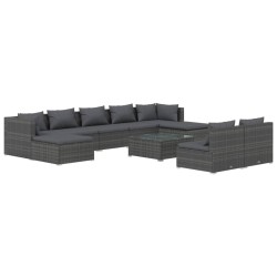 vidaXL Set de muebles de jardín 10 pzas y cojines ratán sintético gris