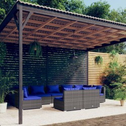 vidaXL Set de muebles de jardín 9 pzas y cojines ratán sintético gris