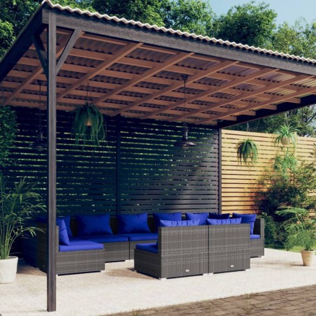 vidaXL Set de muebles de jardín 9 pzas y cojines ratán sintético gris