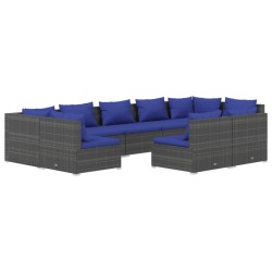 vidaXL Set de muebles de jardín 9 pzas y cojines ratán sintético gris