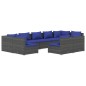vidaXL Set de muebles de jardín 9 pzas y cojines ratán sintético gris vidaXL Set de muebles de jardín 9 pzas y cojines ratán sintético gris