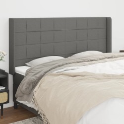 vidaXL Cabecero con orejas de tela gris oscuro 163x16x118/128 cm
