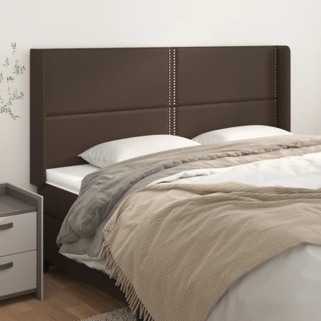vidaXL Cabecero con orejas de cuero sintético marrón 203x16x118/128 cm