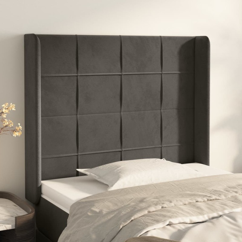 vidaXL Cabecero con orejas de terciopelo gris oscuro 93x16x118/128 cm vidaXL Cabecero con orejas de terciopelo gris oscuro 93x16x118/128 cm