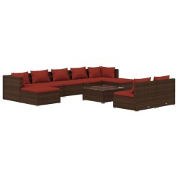 vidaXL Set muebles de jardín 10 pzas y cojines ratán sintético marrón
