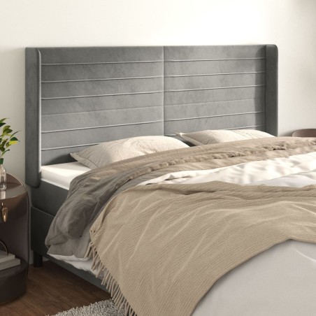 vidaXL Cabecero con orejas de terciopelo gris claro 203x16x118/128 cm