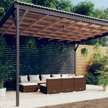 vidaXL Set muebles de jardín 10 pzas y cojines ratán sintético marrón