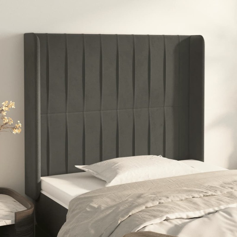 vidaXL Cabecero con orejas de terciopelo gris oscuro 83x16x118/128 cm vidaXL Cabecero con orejas de terciopelo gris oscuro 83x16x118/128 cm