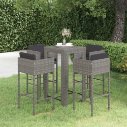 vidaXL Set muebles bar jardín 5 piezas y cojines ratán sintético gris