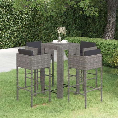 vidaXL Set muebles bar jardín 5 piezas y cojines ratán sintético gris