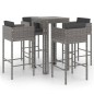 vidaXL Set muebles bar jardín 5 piezas y cojines ratán sintético gris vidaXL Set muebles bar jardín 5 piezas y cojines ratán sintético gris