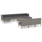 vidaXL Set de muebles de jardín 11 pzas y cojines ratán sintético gris