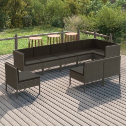 vidaXL Set de muebles de jardín 9 pzas y cojines ratán sintético gris