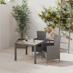 vidaXL Set de comedor de jardín 3 pzas y cojines ratán sintético gris