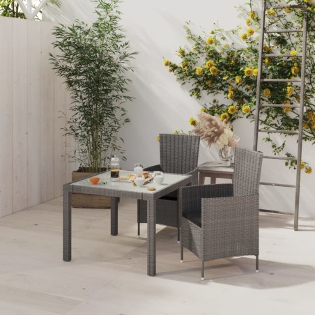 vidaXL Set de comedor de jardín 3 pzas y cojines ratán sintético gris