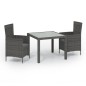 vidaXL Set de comedor de jardín 3 pzas y cojines ratán sintético gris