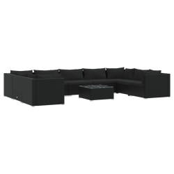 vidaXL Set de muebles de jardín 10 pzas cojines ratán sintético negro