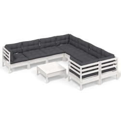 vidaXL Muebles de jardín 9 pzas y cojines blanco madera de pino