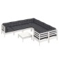 vidaXL Muebles de jardín 9 pzas y cojines blanco madera de pino