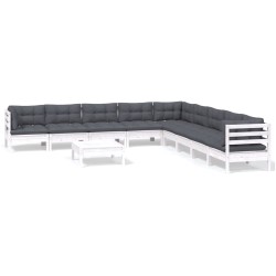 vidaXL Muebles de jardín 10 pzas con cojines blanco madera maciza pino