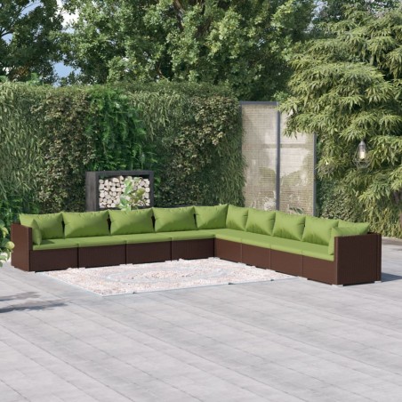 vidaXL Set muebles de jardín 9 piezas y cojines ratán sintético marrón