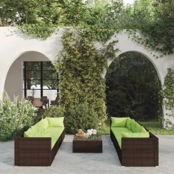 vidaXL Set muebles de jardín 9 piezas y cojines ratán sintético marrón