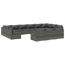 vidaXL Set de muebles de jardín 13 pzas y cojines ratán sintético gris