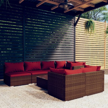 vidaXL Set sofás de jardín 8 piezas y cojines ratán sintético marrón