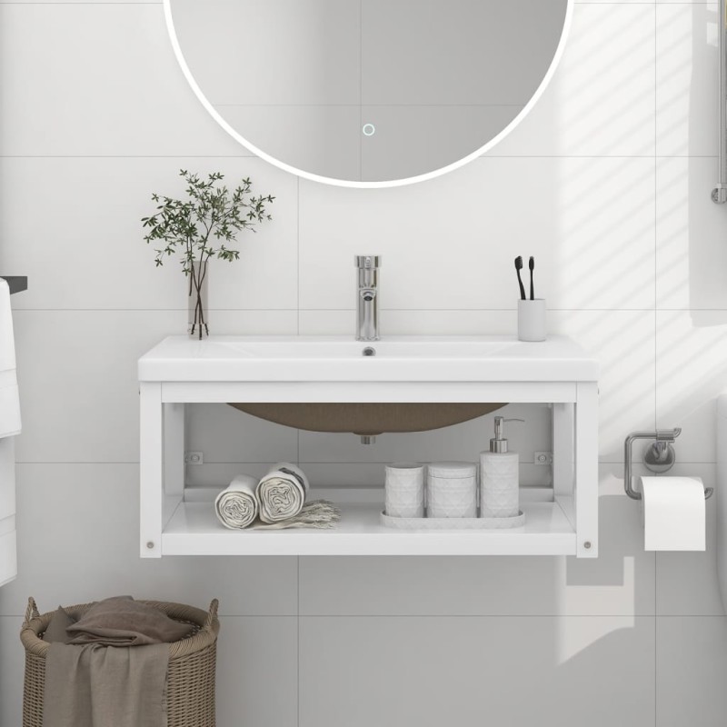 vidaXL Estructura de baño con lavabo incorporado hierro blanco vidaXL Estructura de baño con lavabo incorporado hierro blanco