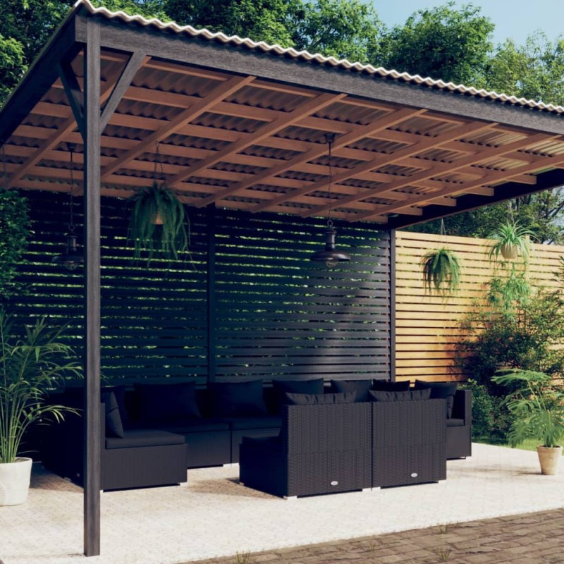 vidaXL Set de muebles de jardín 9 pzas y cojines ratán sintético negro vidaXL Set de muebles de jardín 9 pzas y cojines ratán sintético negro