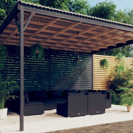 vidaXL Set de muebles de jardín 9 pzas y cojines ratán sintético negro