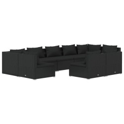 vidaXL Set de muebles de jardín 9 pzas y cojines ratán sintético negro